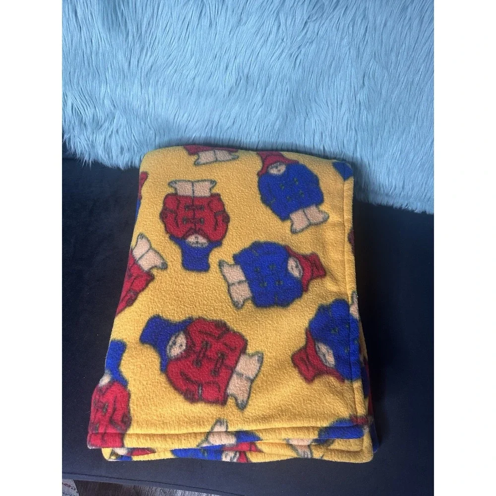 Vintage 90s Paddington Bear Fleece Blanket Throw Yellow Handmade Bedding Cozy